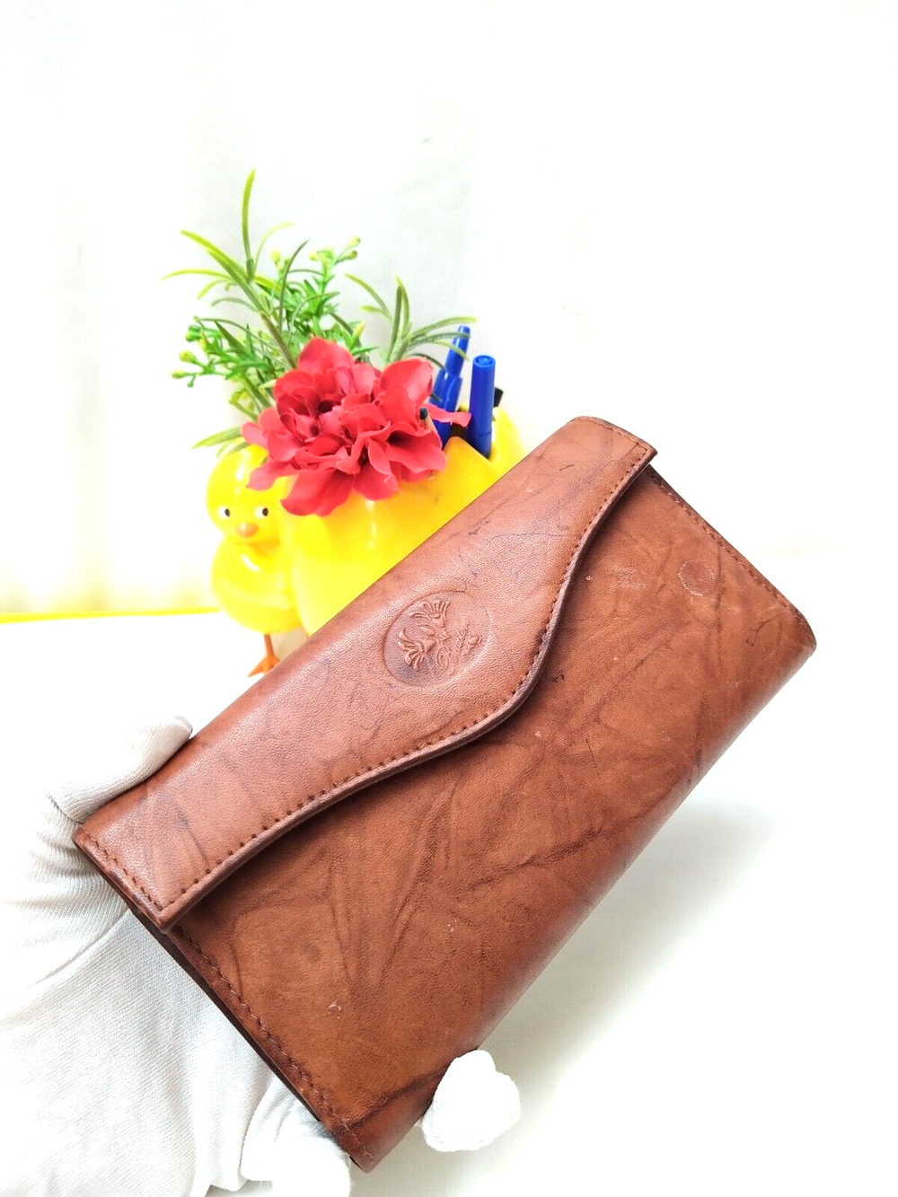 Buxton Brown Leather Credit Card Kisslock Pocket Trifold Long Wallet